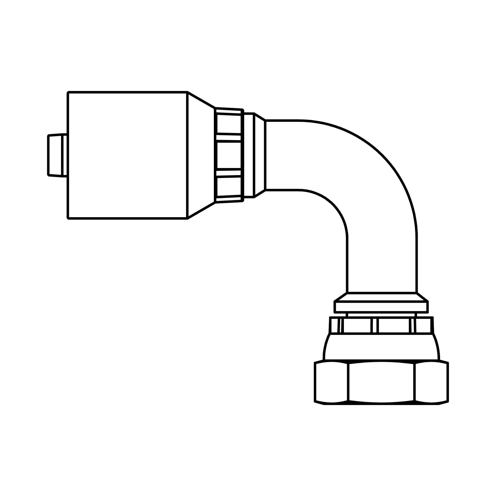 J Series-Four Spiral & Wire Braided (Non Skive) to ORFS - Long 90 degree elbow